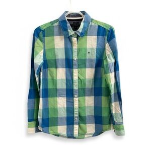 Tommy Hilfiger | Women’s Blue And Green Checkered Button Down Shirt